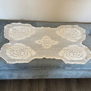 Vintage Handmade Large Crochet Doily Table Dresser Runner